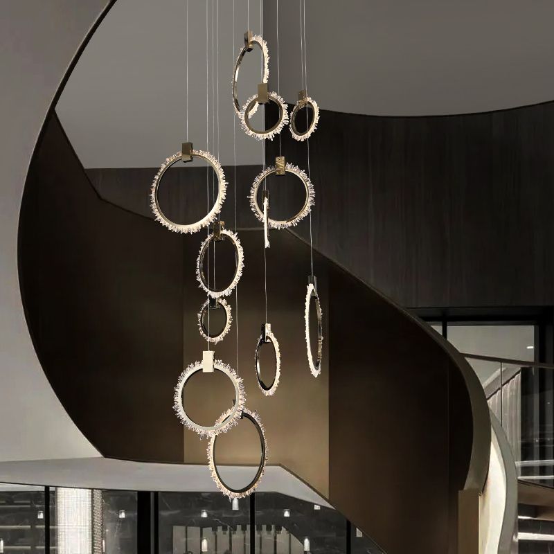 Primary Crystal Cluster 12 Rings Staircase Chandelier-MEET LIGHTING