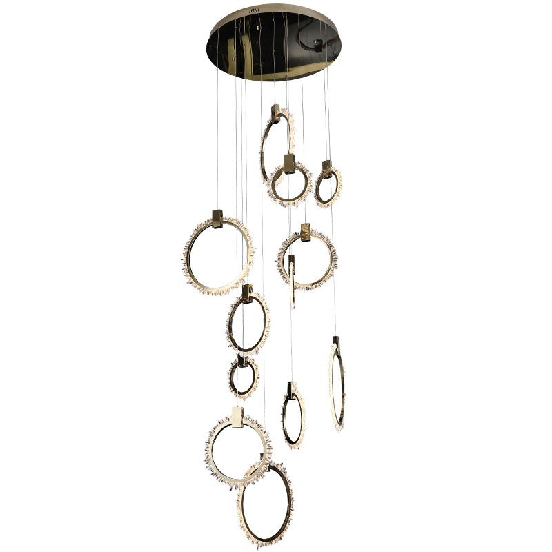 Primary Crystal Cluster 12 Rings Staircase Chandelier-MEET LIGHTING