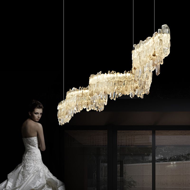 Primary Crystal Cluster Linear Dining Chandelier-MEET LIGHTING