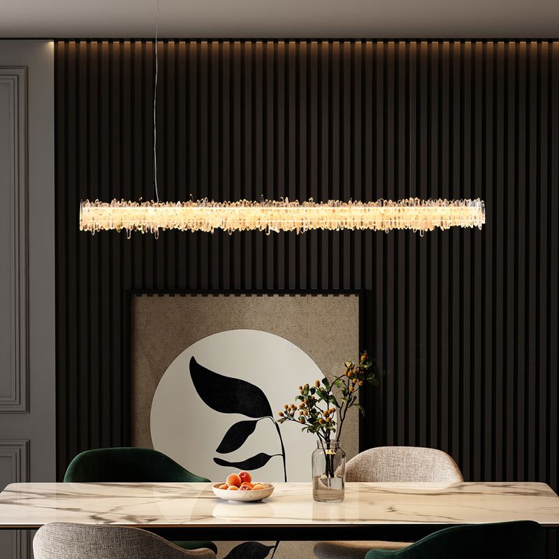 Primary Crystal Cluster Linear Dining Chandelier-MEET LIGHTING
