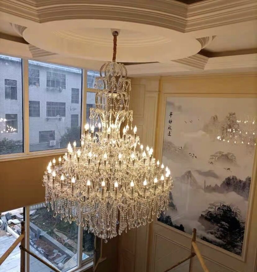 Oversized Luxury Traditional Gold/Chrome Candle Branch Crystal Chandelier for 2-story/Duplex Buildings-MEET LIGHTING