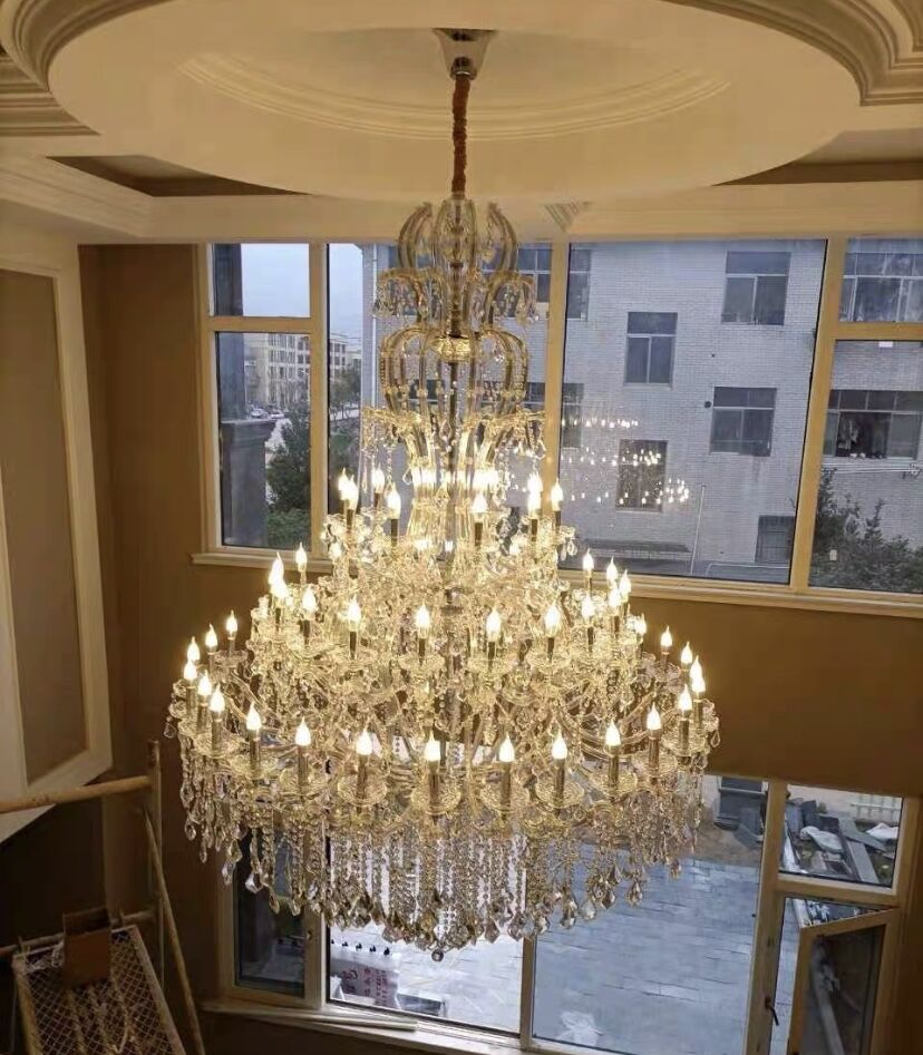 Oversized Luxury Traditional Gold/Chrome Candle Branch Crystal Chandelier for 2-story/Duplex Buildings-MEET LIGHTING