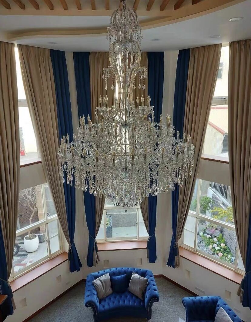Oversized Luxury Traditional Gold/Chrome Candle Branch Crystal Chandelier for 2-story/Duplex Buildings-MEET LIGHTING