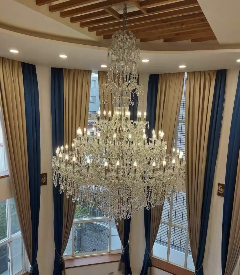 Oversized Luxury Traditional Gold/Chrome Candle Branch Crystal Chandelier for 2-story/Duplex Buildings-MEET LIGHTING