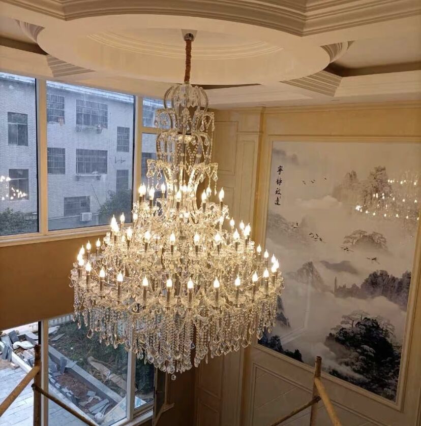 Oversized Luxury Traditional Gold/Chrome Candle Branch Crystal Chandelier for 2-story/Duplex Buildings-MEET LIGHTING