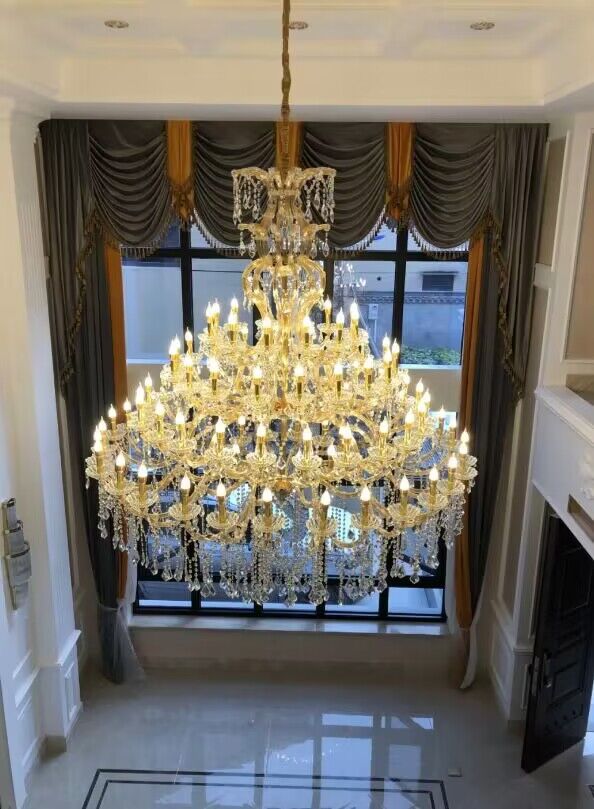 Oversized Luxury Traditional Gold/Chrome Candle Branch Crystal Chandelier for 2-story/Duplex Buildings-MEET LIGHTING