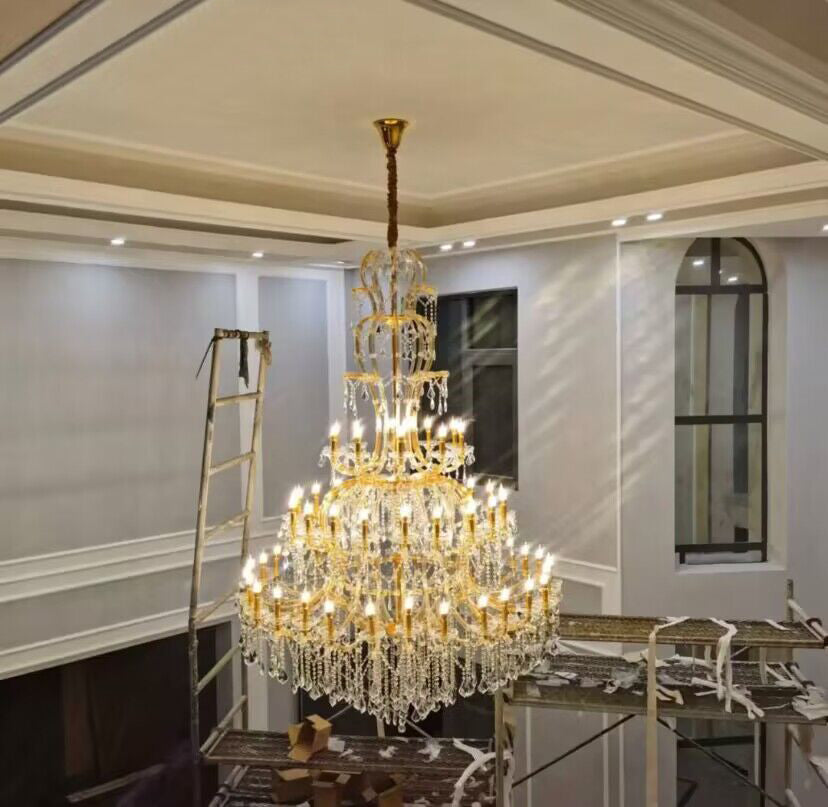 Oversized Luxury Traditional Gold/Chrome Candle Branch Crystal Chandelier for 2-story/Duplex Buildings-MEET LIGHTING