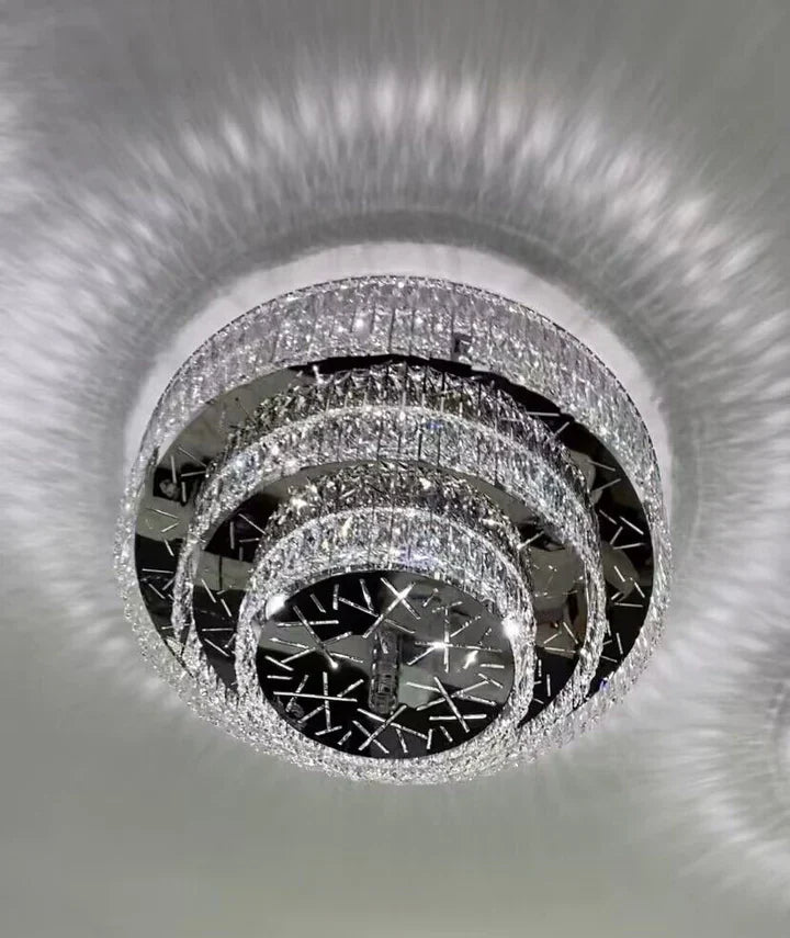 Oversized Modern Creative Flush Mount Round Multi-layers Crystal Pendant Chandelier for Living/Dining Room/Hallway-MEET LIGHTING