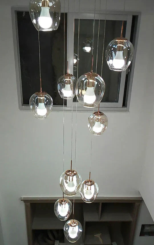 Nordic Designer Long Spiral Glass Chandelier Modern Light Luxury Decorative Light Fixture For Staircase/Hallway-MEET LIGHTING