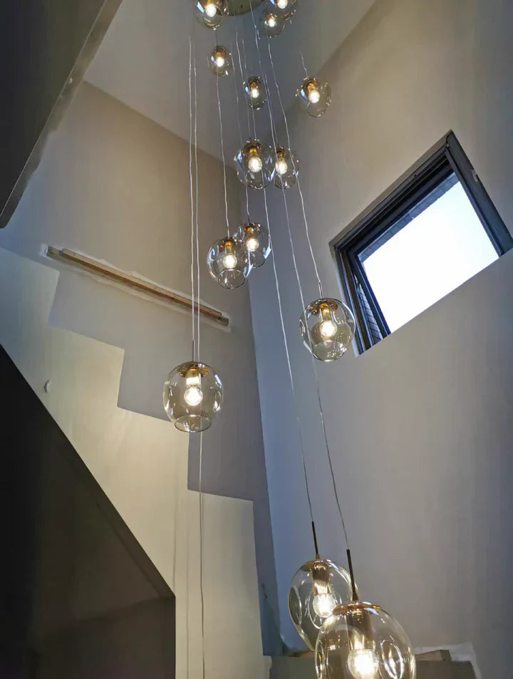 Nordic Designer Long Spiral Glass Chandelier Modern Light Luxury Decorative Light Fixture For Staircase/Hallway-MEET LIGHTING