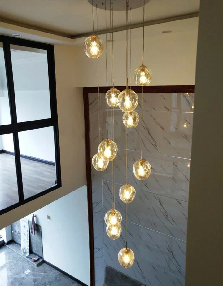 Nordic Designer Long Spiral Glass Chandelier Modern Light Luxury Decorative Light Fixture For Staircase/Hallway-MEET LIGHTING