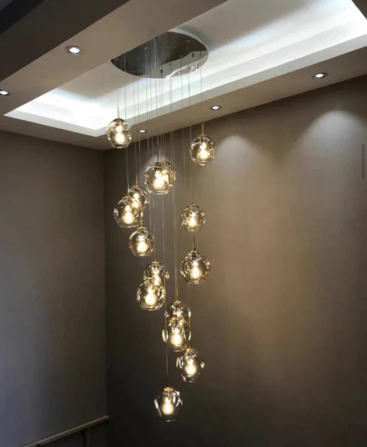 Nordic Designer Long Spiral Glass Chandelier Modern Light Luxury Decorative Light Fixture For Staircase/Hallway-MEET LIGHTING