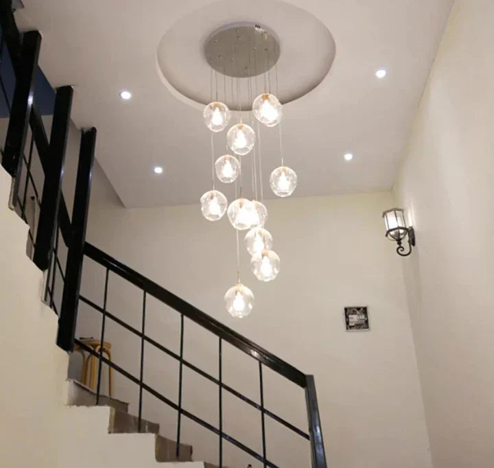 Nordic Designer Long Spiral Glass Chandelier Modern Light Luxury Decorative Light Fixture For Staircase/Hallway-MEET LIGHTING