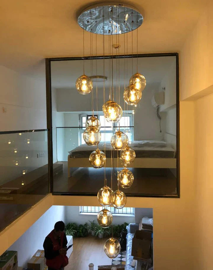 Nordic Designer Long Spiral Glass Chandelier Modern Light Luxury Decorative Light Fixture For Staircase/Hallway-MEET LIGHTING