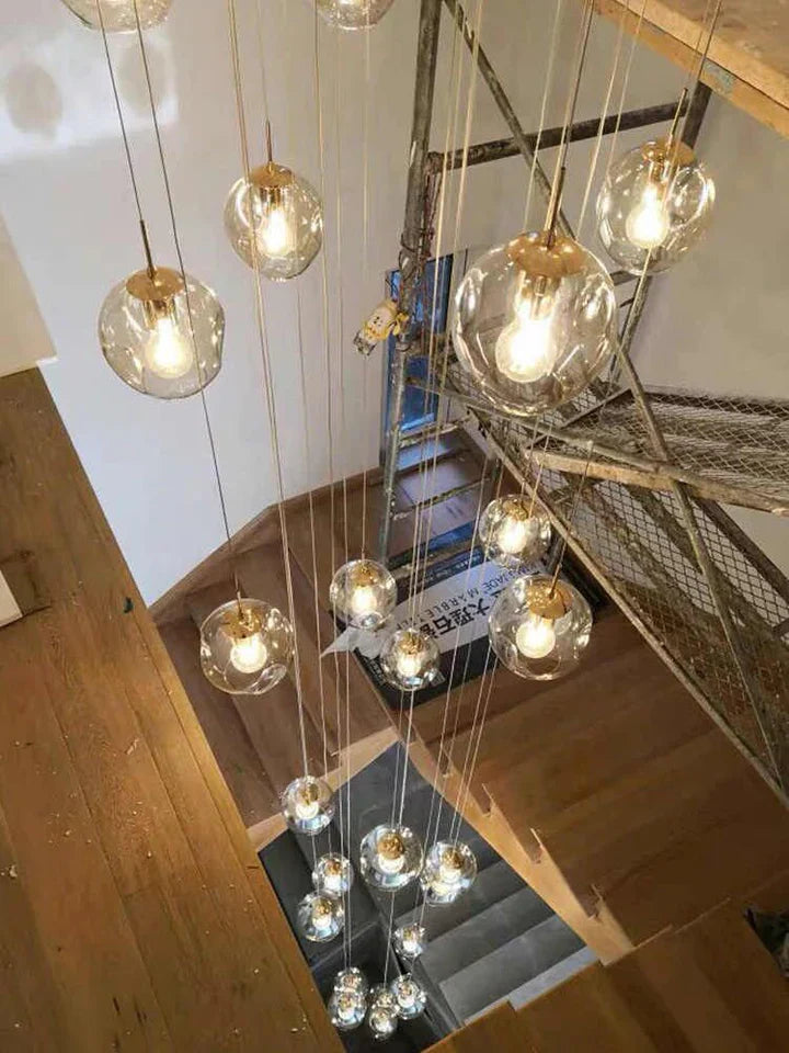 Nordic Designer Long Spiral Glass Chandelier Modern Light Luxury Decorative Light Fixture For Staircase/Hallway-MEET LIGHTING