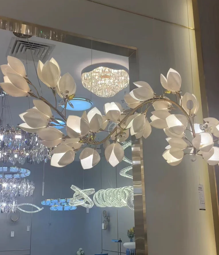 Art Design Creative Ceramic Magnolia Ring/Linear Chandelier for Bedroom/Living Room/Dining Room/Kitchen Island-MEET LIGHTING
