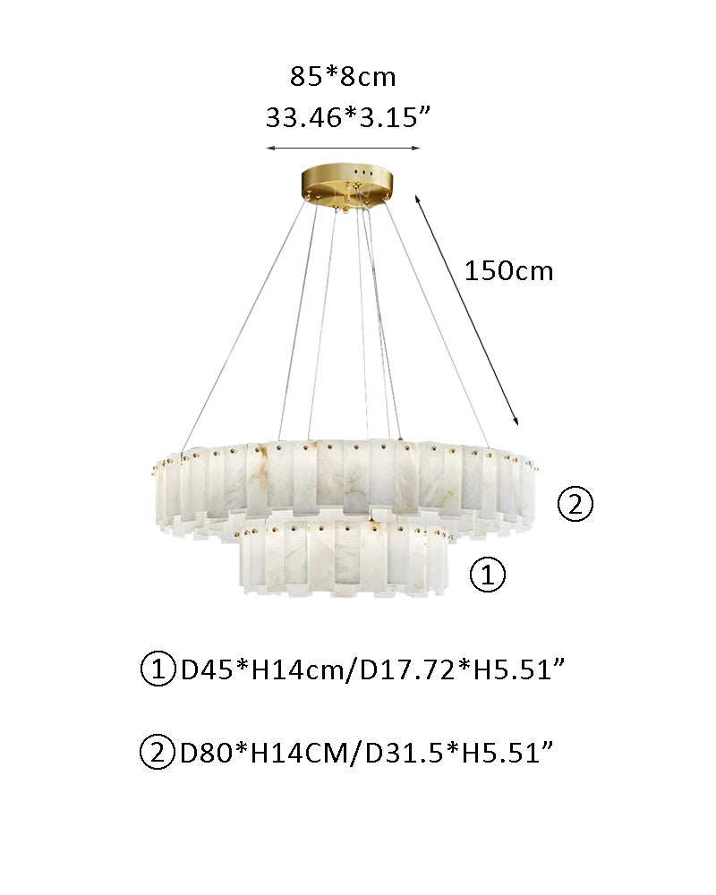 2-Tier Round Alabaster Chandelier in Brass with high ceiling home decor