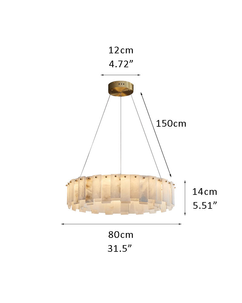 2-Tier Round Alabaster Chandelier in Brass with high ceiling home decor