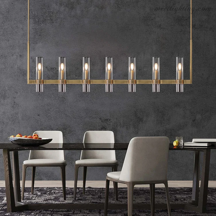 Ravelle Glass Shaded Modern Linear Chandelier 59"-MEET LIGHTING