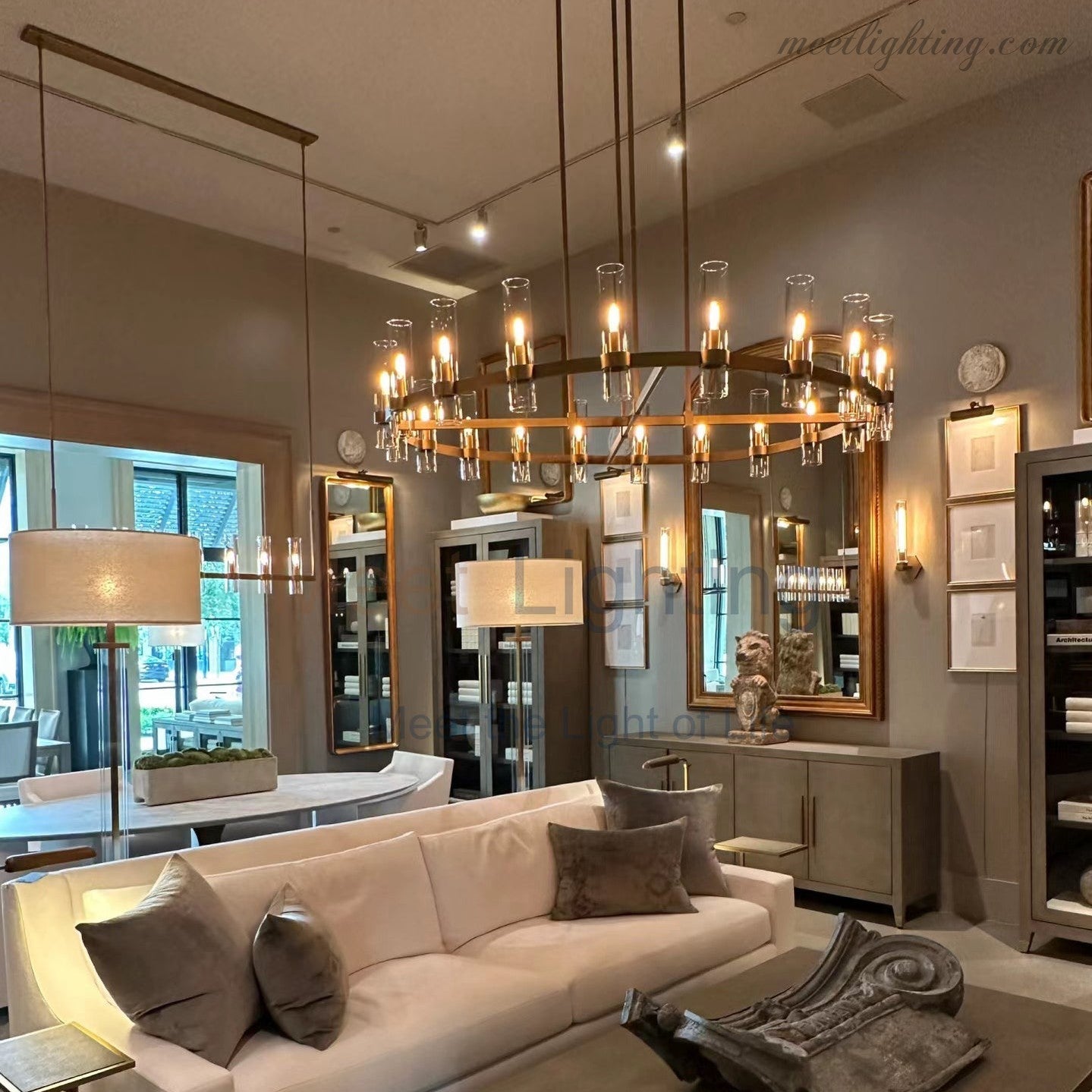 Ravelle Glass Shaded Modern Linear Chandelier 59"-MEET LIGHTING