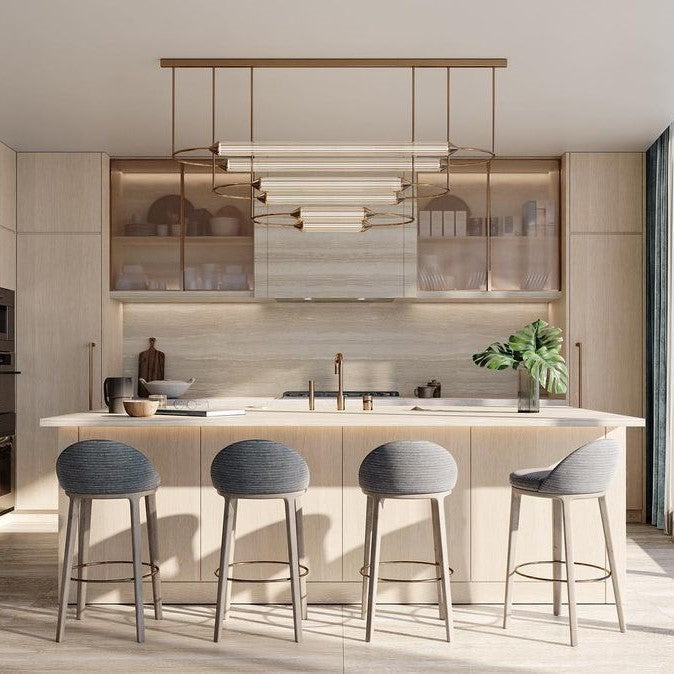 Minimalism Brass Ellipse Horizontal LED Chandelier for Kitchen Island/Dining Room-MEET LIGHTING