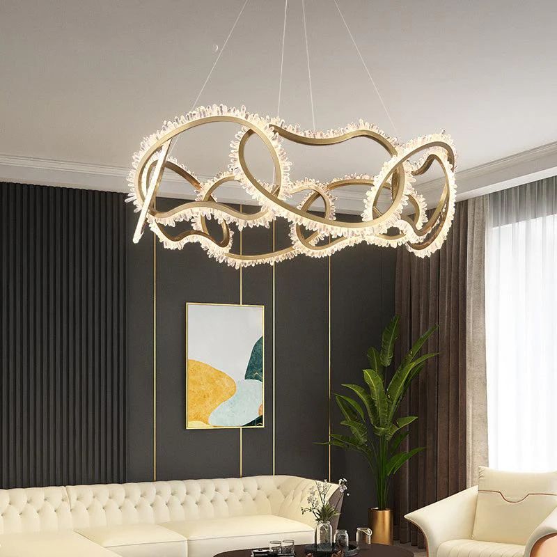 Rose Rock Crystal Multi-ring Chandelier Modern Chandelier Restaurant-MEET LIGHTING