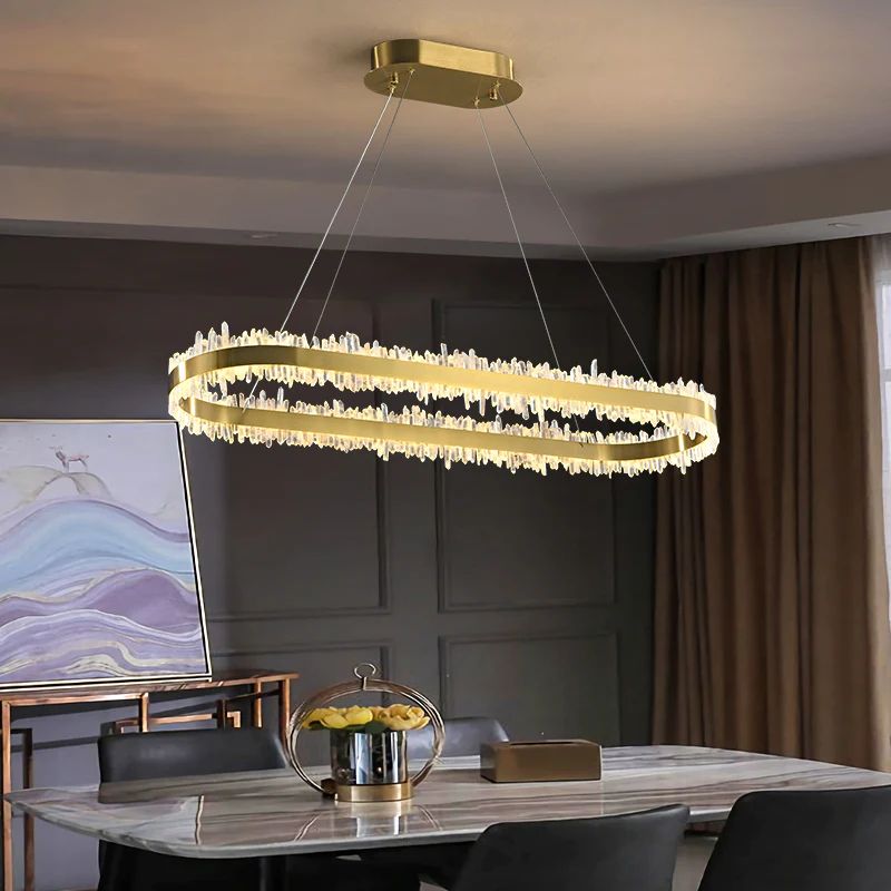 Rose Rock Crystal Oval Chandelier Elegant Lighting Fixtures-MEET LIGHTING