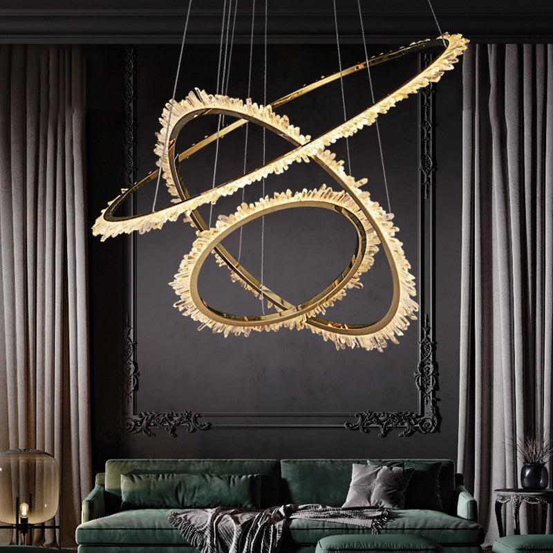 Rose Rock Crystal Ring Chandelier Contemporary Chandelie Staircase-MEET LIGHTING