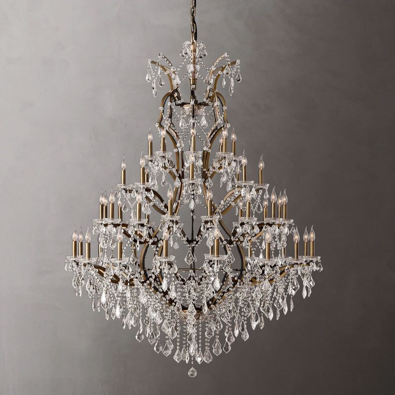 Rococo Iron & Crystal Round Chandelier 60"-MEET LIGHTING