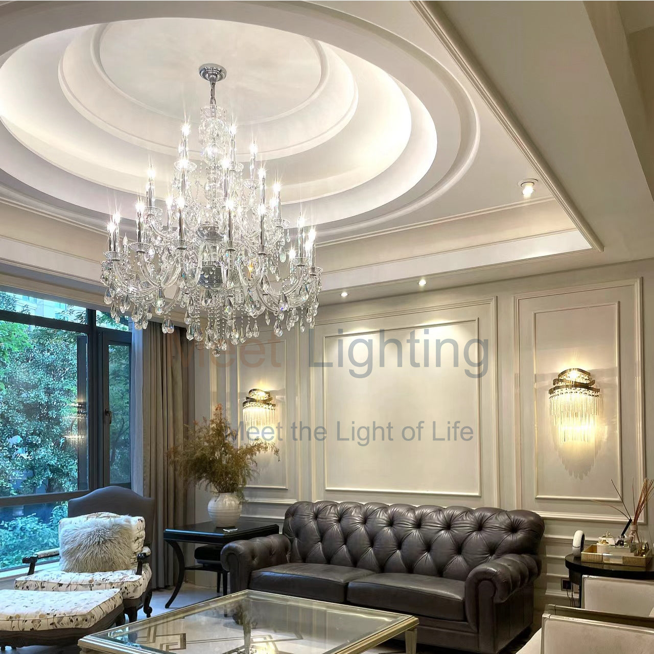 Rococo Iron & Crystal Round Chandelier 60"-MEET LIGHTING