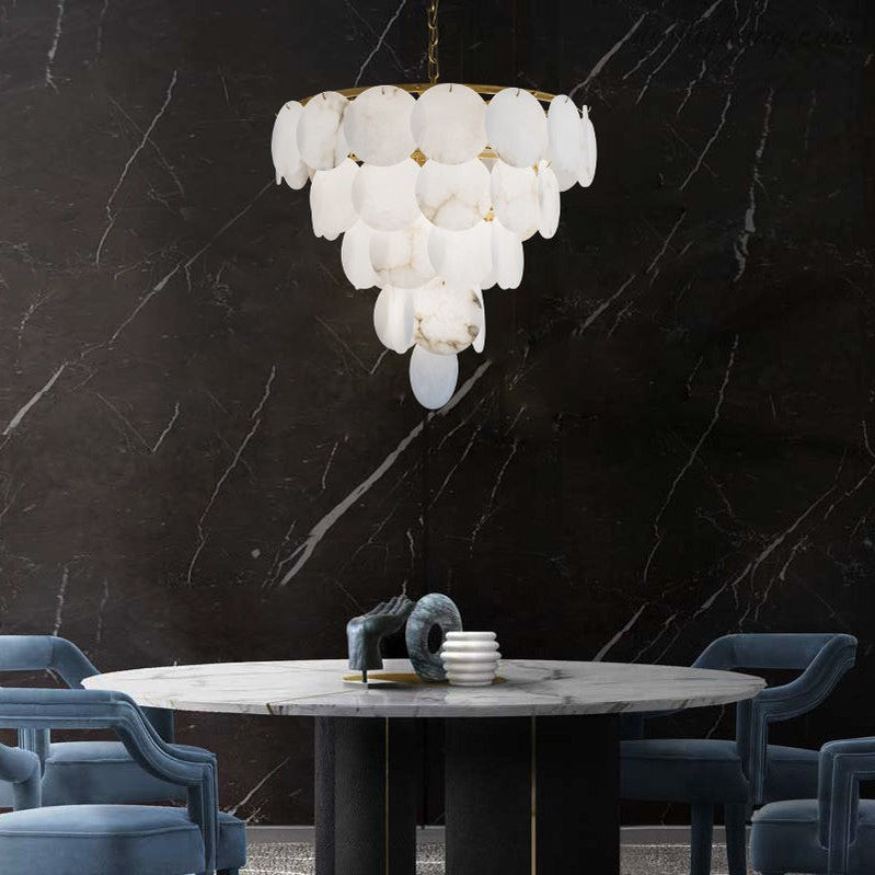 Round Chandelier with Exquisite Alabaster Disks-MEET LIGHTING