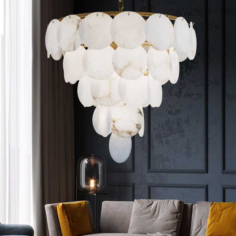 Round Chandelier with Exquisite Alabaster Disks-MEET LIGHTING