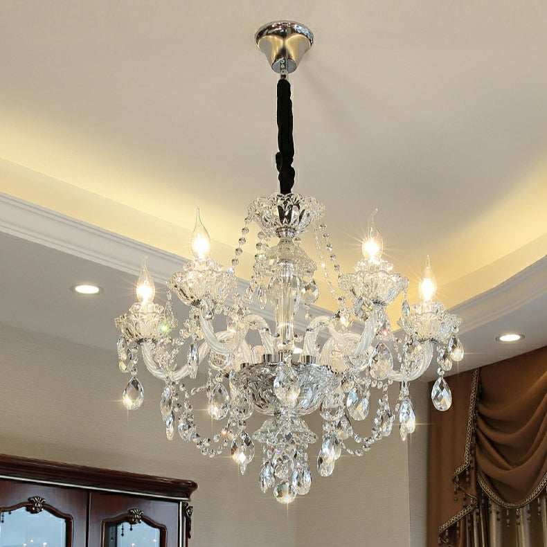 Rustic Antique European Candle Crystal Chandelier Popular Farmhouse Ceiling Light Fixture For Living Room-MEET LIGHTING