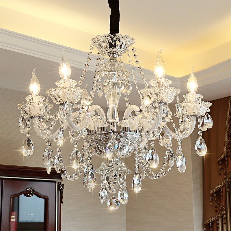 Rustic Antique European Candle Crystal Chandelier Popular Farmhouse Ceiling Light Fixture For Living Room-MEET LIGHTING