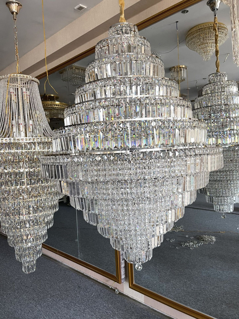 Chrome/ Silver/ Gold Extra Large Chandelier For Foyer Living Room Staircase Crystal Ceiling Lighting Fixture-MEET LIGHTING