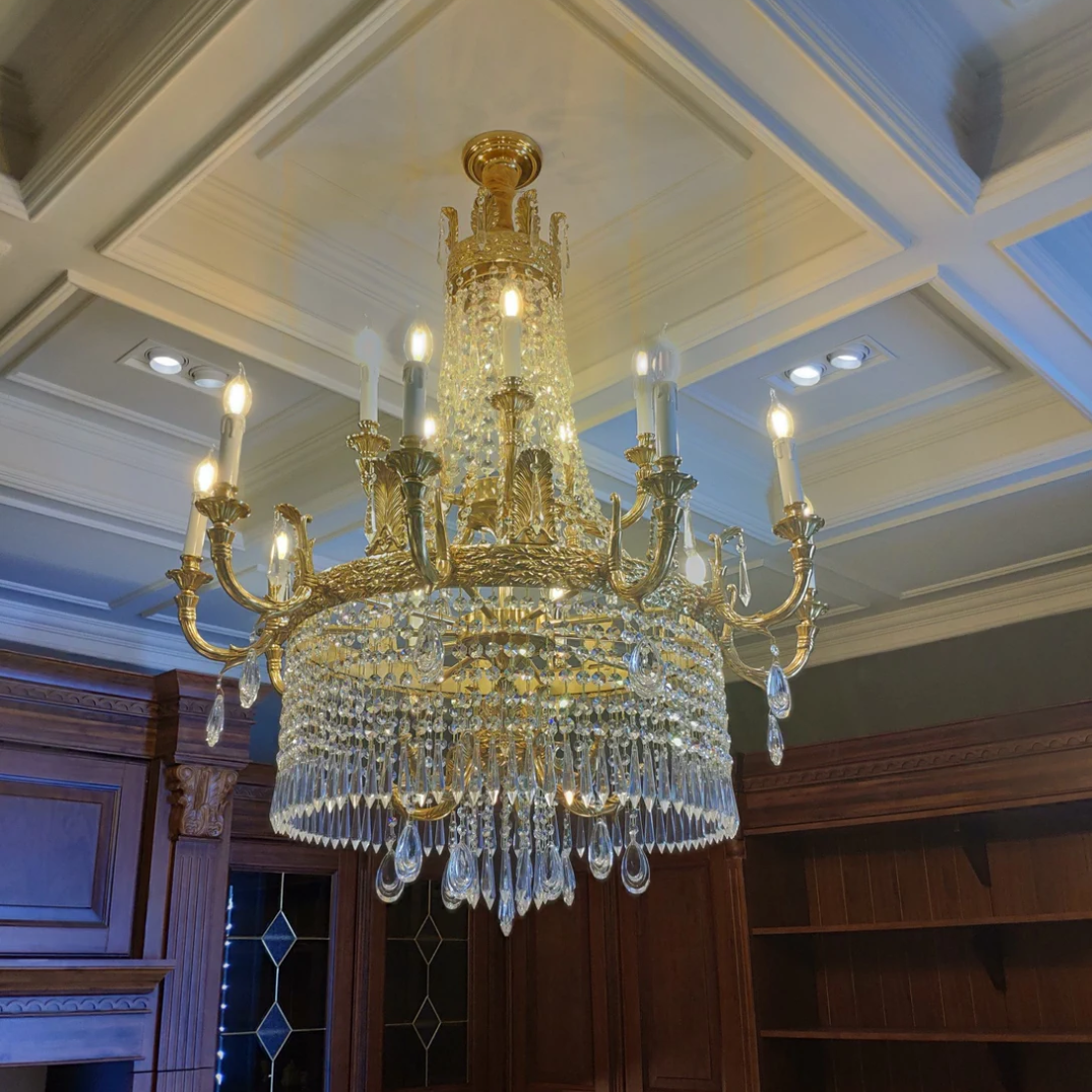 Stunning Oversized Luxury Golden Metal Candle Crystal Tassel Chandelier For High-ceiling Staircase/Entryway/Living/Meeting Room-MEET LIGHTING