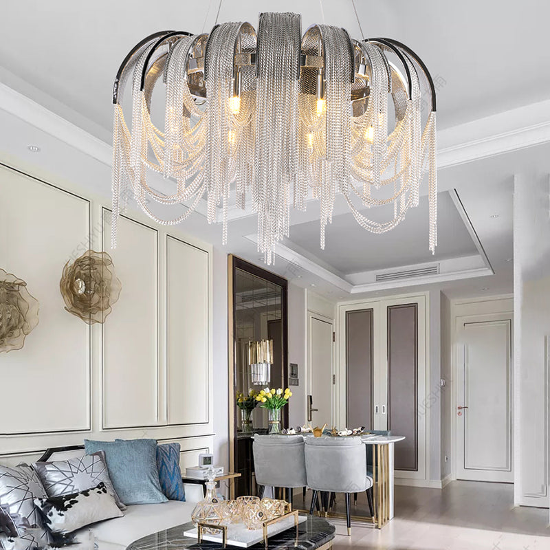 Sophian Aluminum Chain Tassel Round Chandelier-MEET LIGHTING