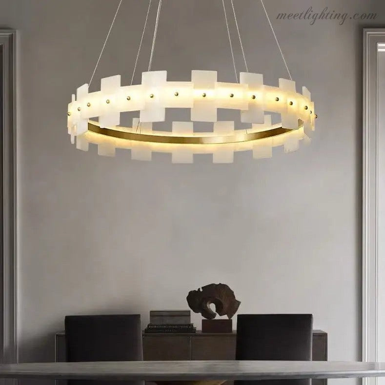 Spain Alabaster Brass Annular Chandeliers Lighting-MEET LIGHTING