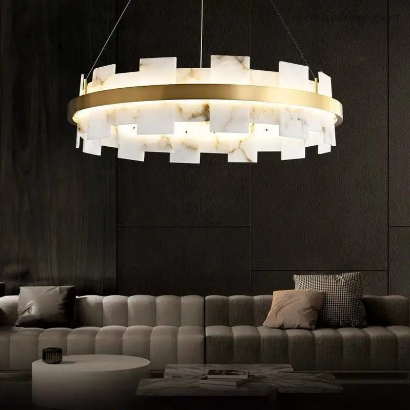 Spain Alabaster Brass Annular Chandeliers Lighting-MEET LIGHTING