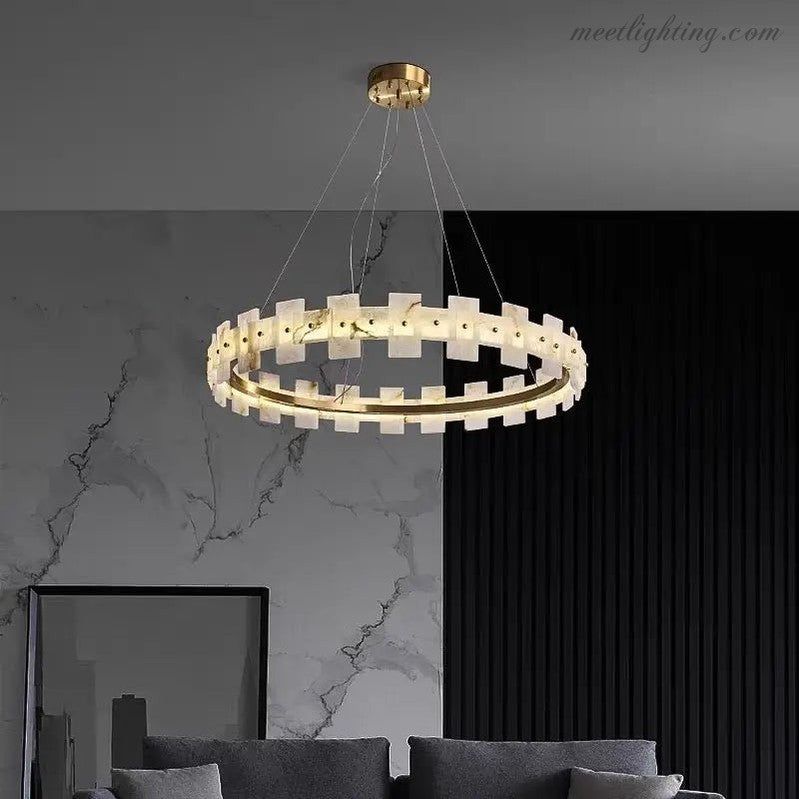Spain Alabaster Brass Annular Chandeliers Lighting-MEET LIGHTING