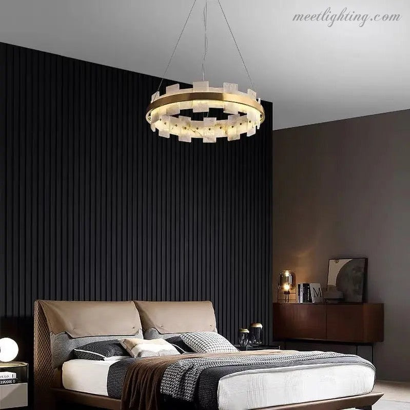 Spain Alabaster Brass Annular Chandeliers Lighting-MEET LIGHTING
