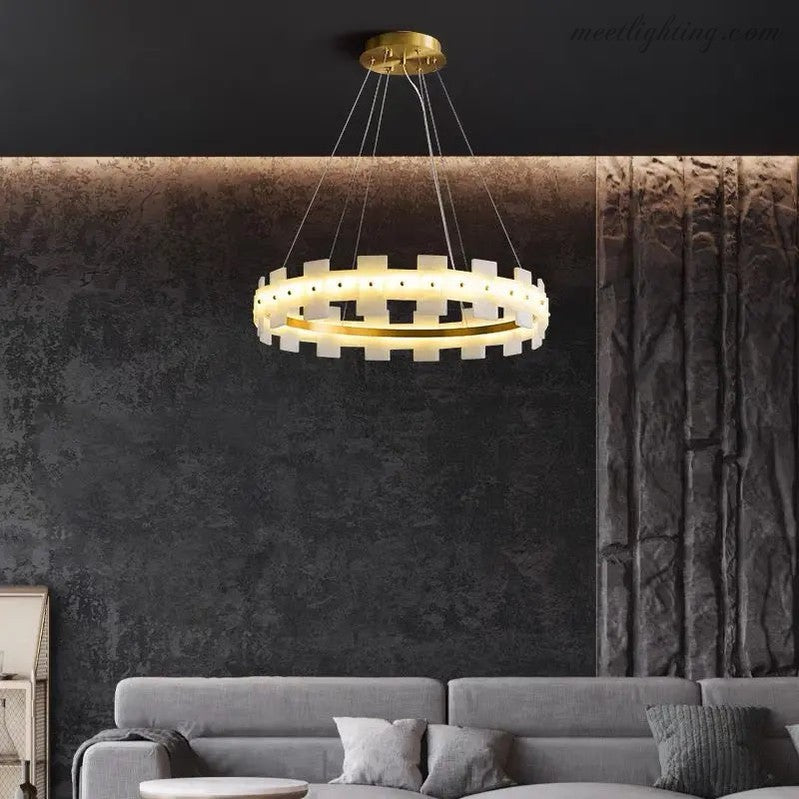 Spain Alabaster Brass Annular Chandeliers Lighting-MEET LIGHTING
