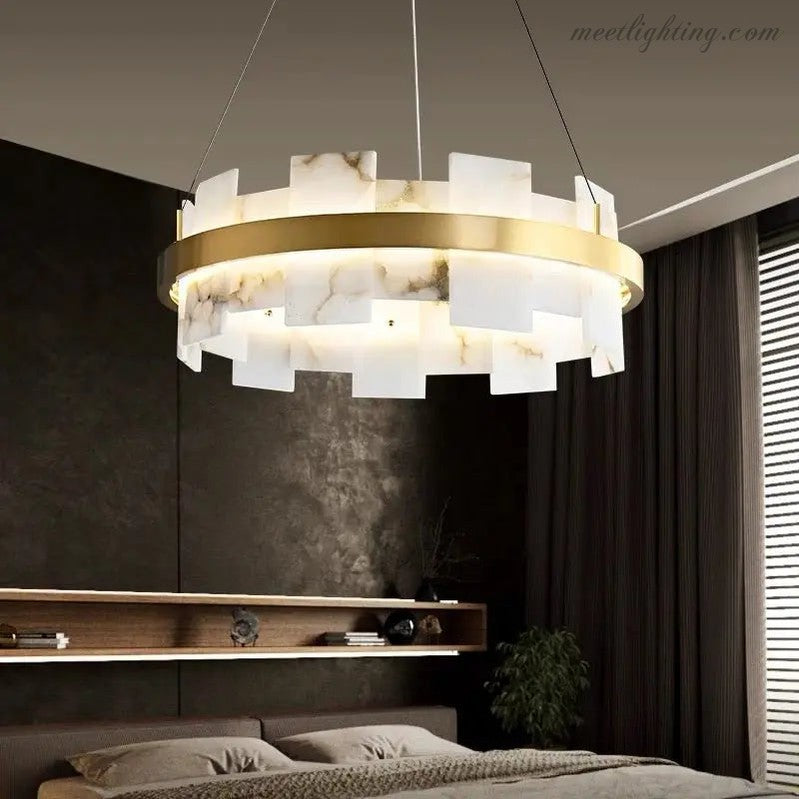 Spain Alabaster Brass Annular Chandeliers Lighting-MEET LIGHTING