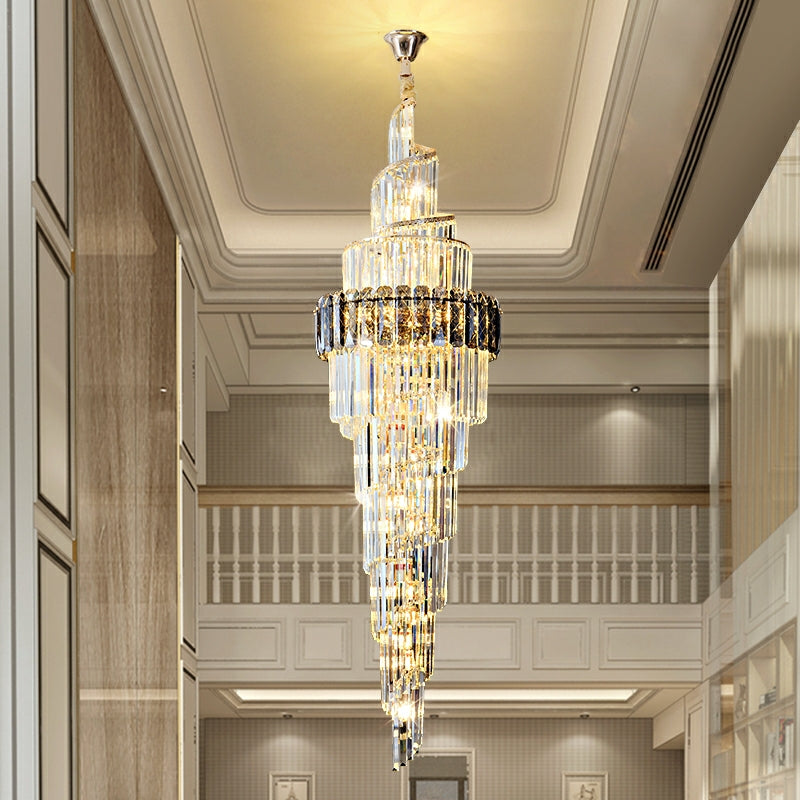 Spiral High Ceiling Light Fixture Long Crystal Chandelier For Foyer Staircase/ Living Room-MEET LIGHTING