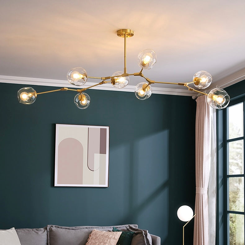6/8-Lights Clear Globes Glass Modern Arm Chandelier Bronze For Dining Room Or Bedroom-MEET LIGHTING