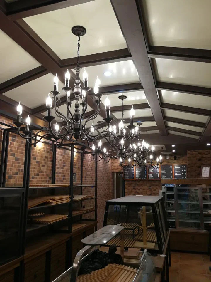 Multi Layer Iron Chandelier with Electronic Candles in Vintage Country Style for Living Room Cafe and Study-MEET LIGHTING