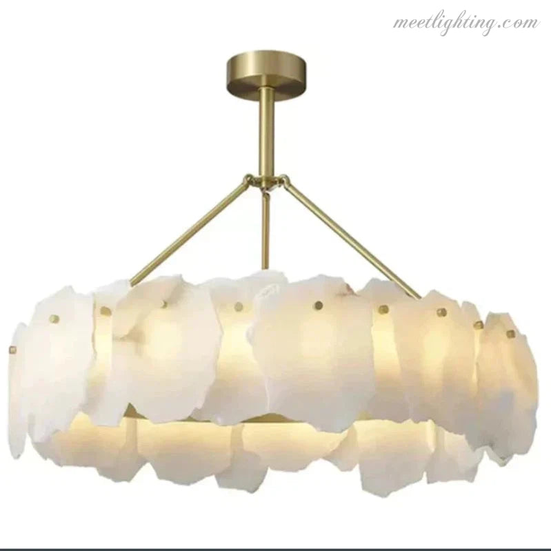 Theseus Alabaster Marble Modern Snowflake Round Chandelier-MEET LIGHTING