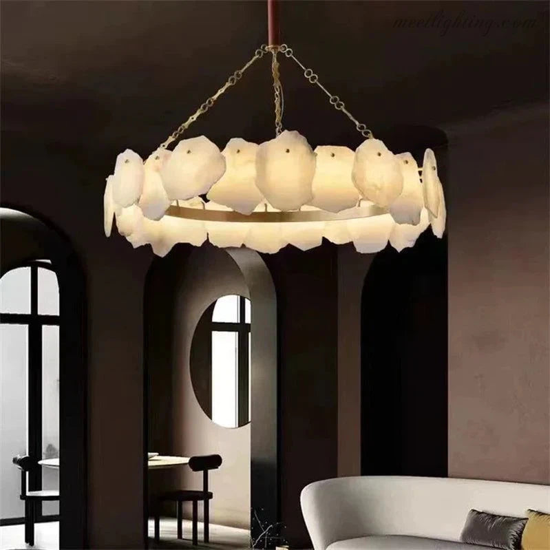 Theseus Alabaster Marble Modern Snowflake Round Chandelier-MEET LIGHTING
