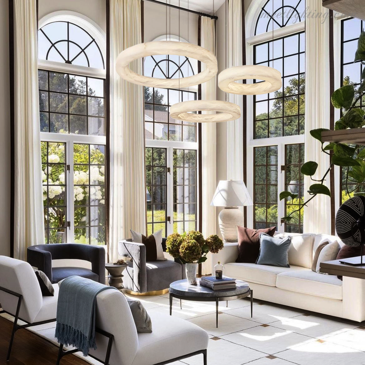 Theseus Alabaster Round Chandelier-MEET LIGHTING