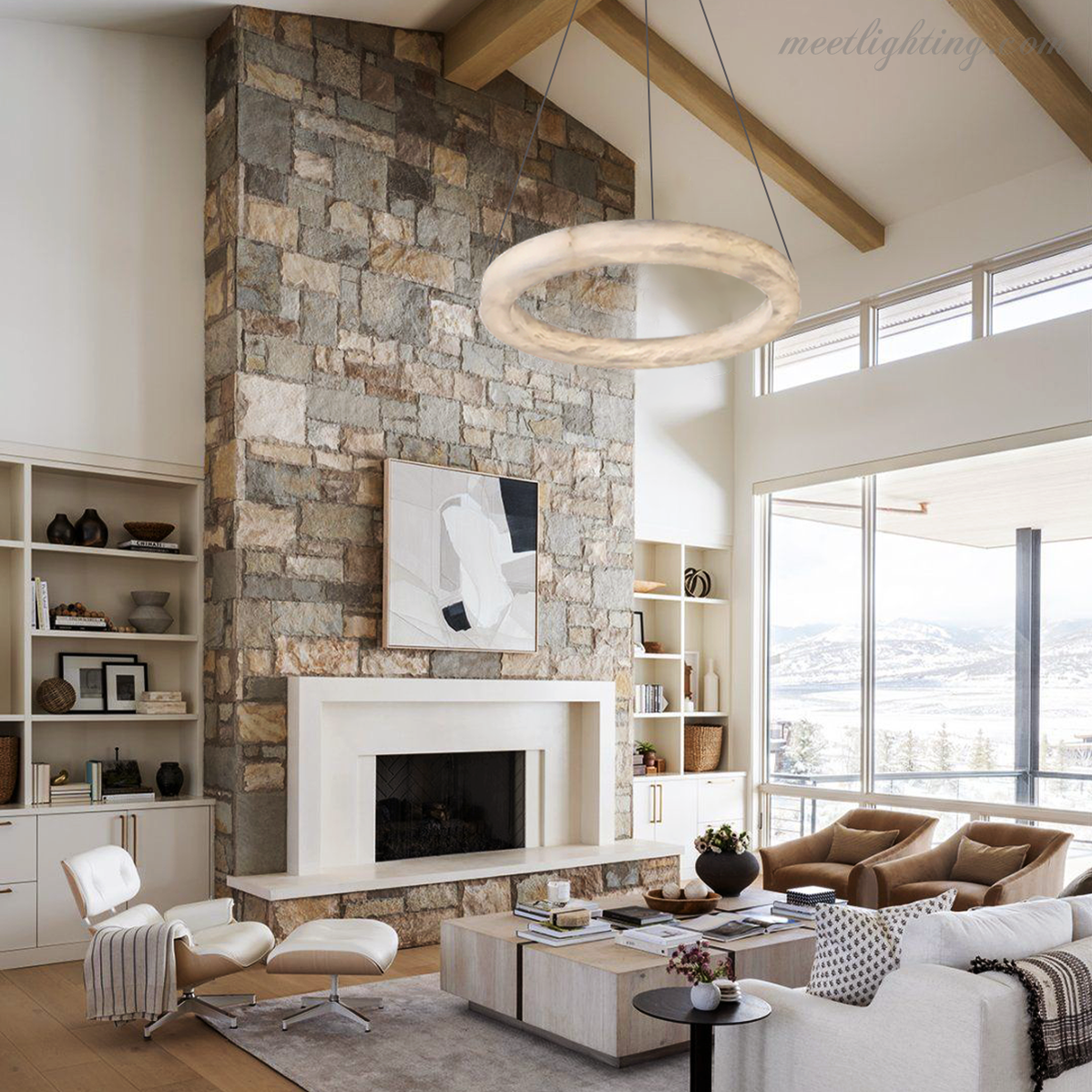 Theseus Alabaster Round Chandelier-MEET LIGHTING